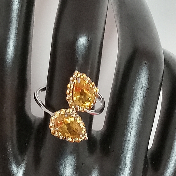 925 Sterling Silver Ring Sz 8.75 with Natural Citrine 9x6mm & Sapphire Gemstone - Picture 6 of 9